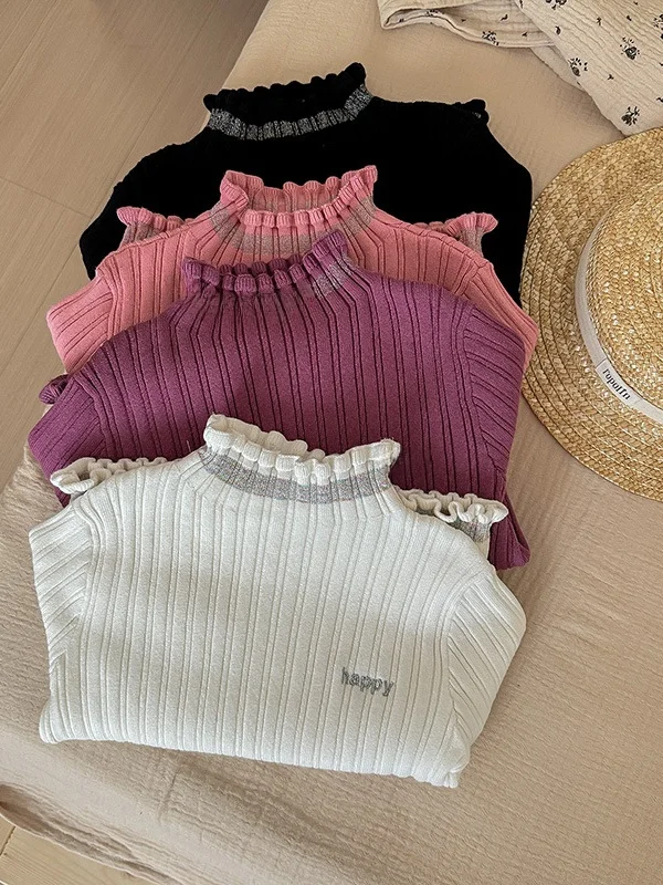 

Новый модный вязаный свитер для девочек на осень-зиму, повседневный лонгслив с длинным рукавом, базовая модель