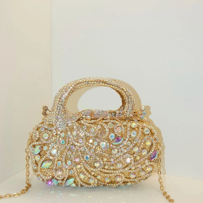 

H3CB Elegant Rhinestones Shoulder Bag For Women Luxurious Evening Party Handbag Practical Prom Chain Crossbody Bag