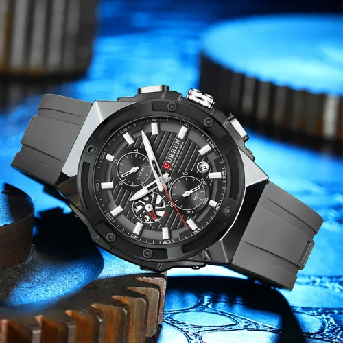 Reloj de cuarzo CURREN 8462 para hombre, cronógrafo con calendario, correa de silicona resistente al agua, reloj de pulsera deportivo informal a la moda, reloj para hombre