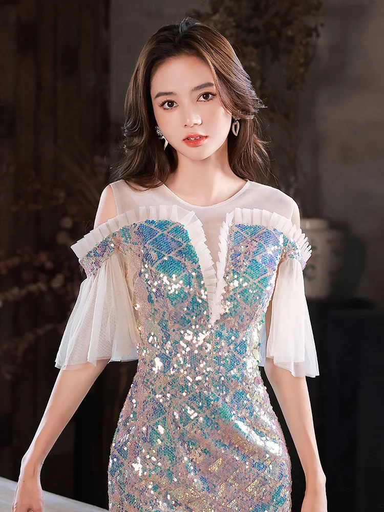 

Ele Sequin Evening Dr Women's 2025 High-End iny Small Size Luxury Heavy Embelliment Adult Birthday Fla Banquet