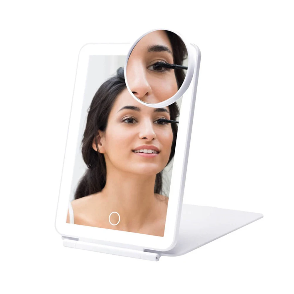 USB Charing Folding Makeup Mirror 10x Magnifying Touch Screen Dressing Cosmetic Glass LED Light Bedroom Beauty Vanity Table Tool