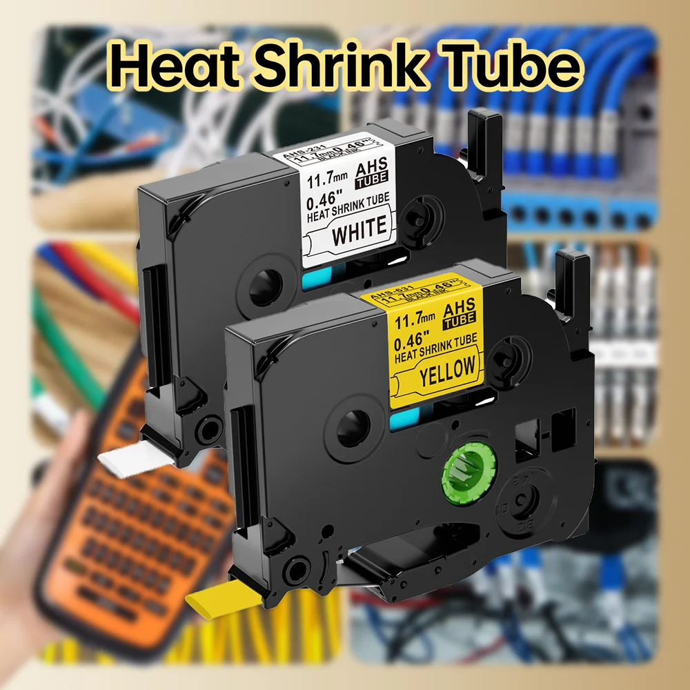 Heat Shrink Tube Tape Compatible with Brother HSe211/221/231/611/621/631 P-touch & E1000 Label Makers（Only Supports 6-12mm）