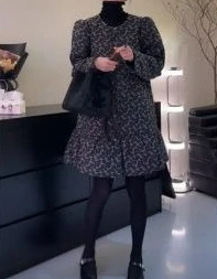 Sukienka Jesień i Zima 2025 Nowa Moda Temperament Okrągły Dekolt Spódnica