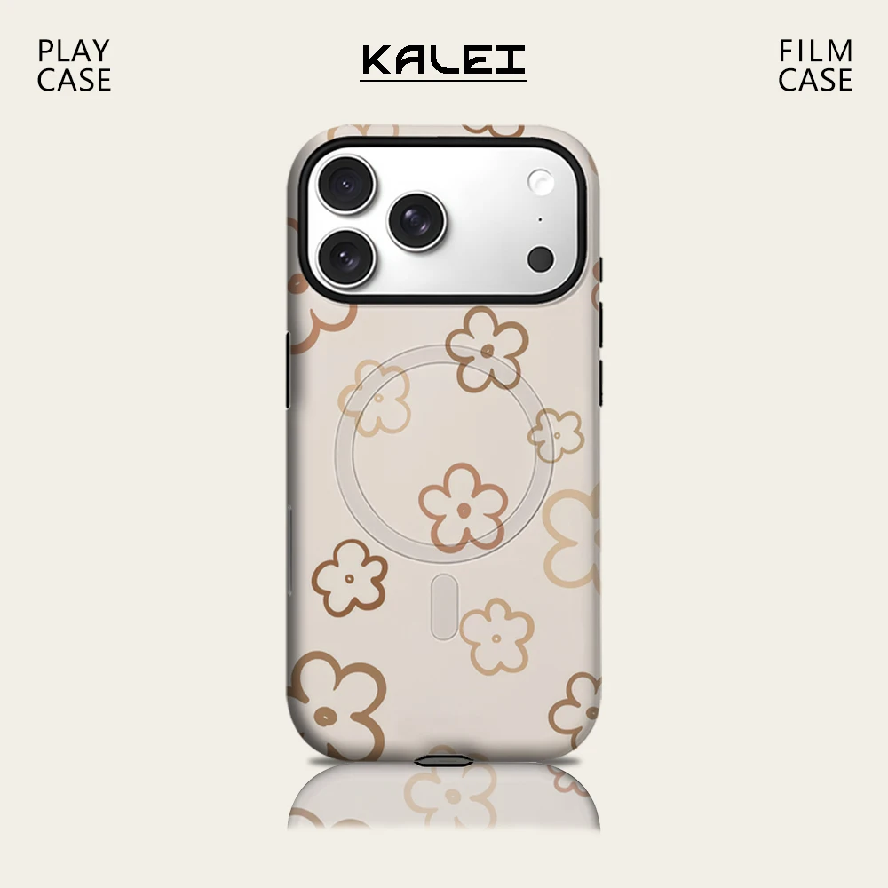 Warme, hellbraune, florale Handyhülle für iPhone 17, 16, 15, 14, 13, Pro Max Plus, für magnetische, einzelne, doppelschichtige, robuste Hülle
