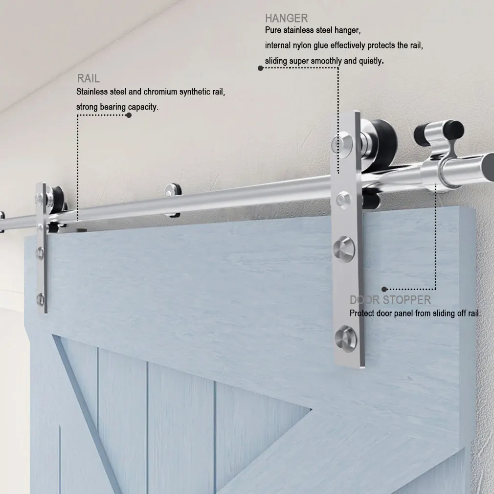 Imagem -02 - Ccjh- Deslizante Barn Door Hardware Kit Faixa de Armário Única Madeira Heavy Duty Fácil de Instalar Pés 6ft Aço Inoxidável