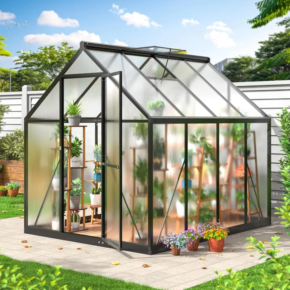 

Quick Assembly Outdoor Polycarbonate Greenhouse, 6x7.5 Feet with Roof Ventilation