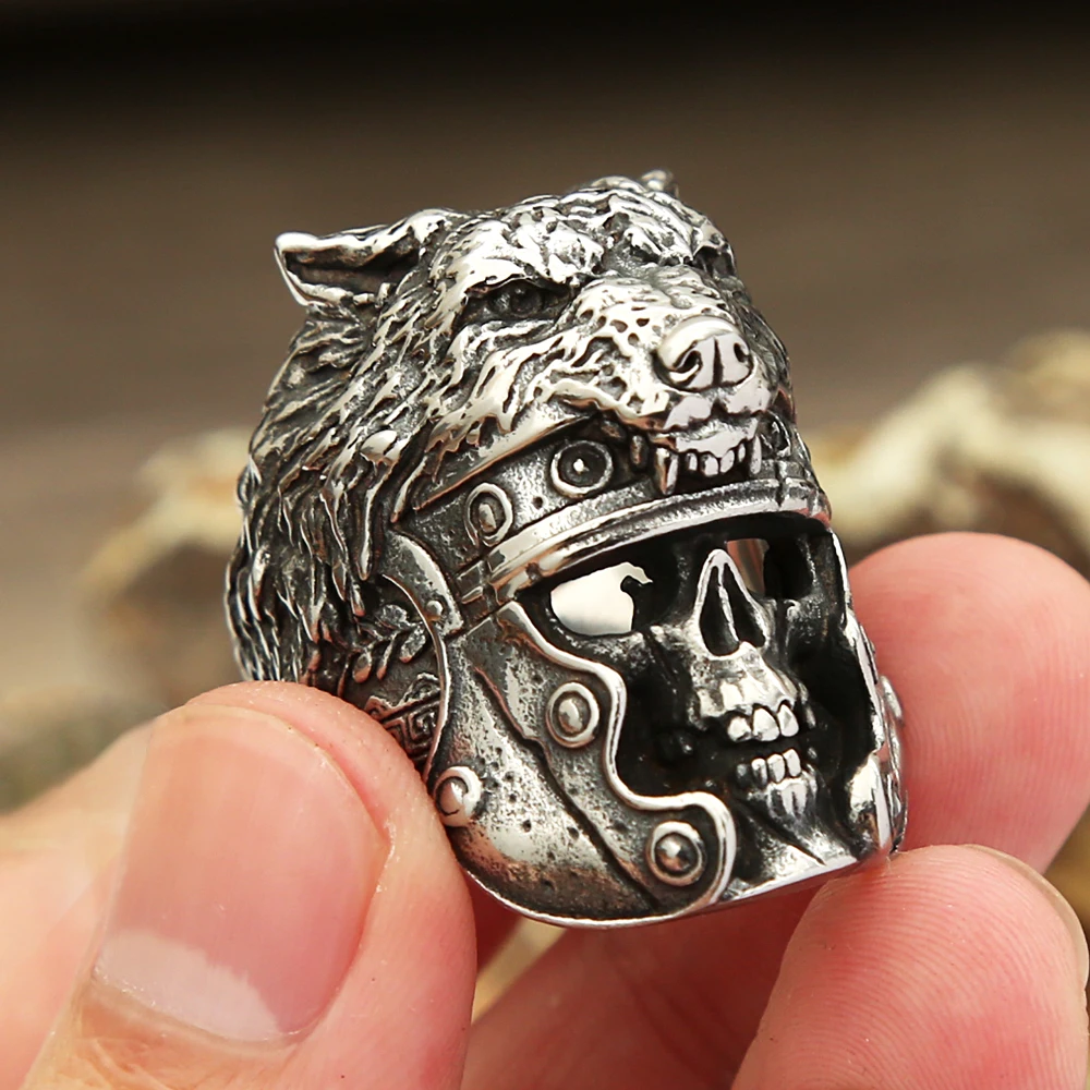 Retro Stainless Steel Animal Skull Rings For Men Domineering Viking Wolf Head Skull Ring Punk Fashion Jewelry Gift Wholesale