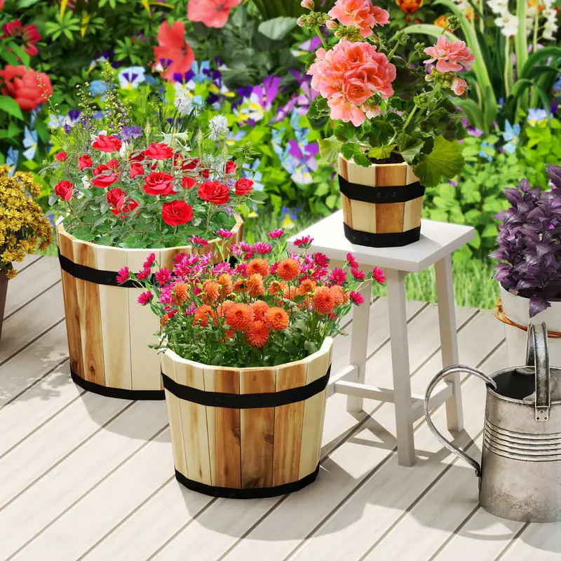 

Outdoor Wooden Planter Box with Drainage Holes Set of 3