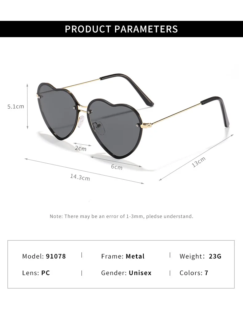 Neue Vintage Runde Sonnenbrille für Damen und Herren Marken-Sonnenbrillen Herzförmige Brillen für Männer und Frauen – Detail 4