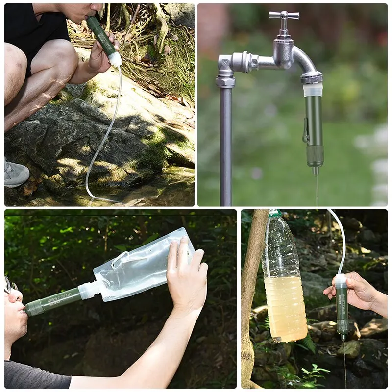 Outdoor Mini Filter Straw Set TUP Carbon Fiber Camping Purification Water Purifier for Survival Or Emergency Supplies