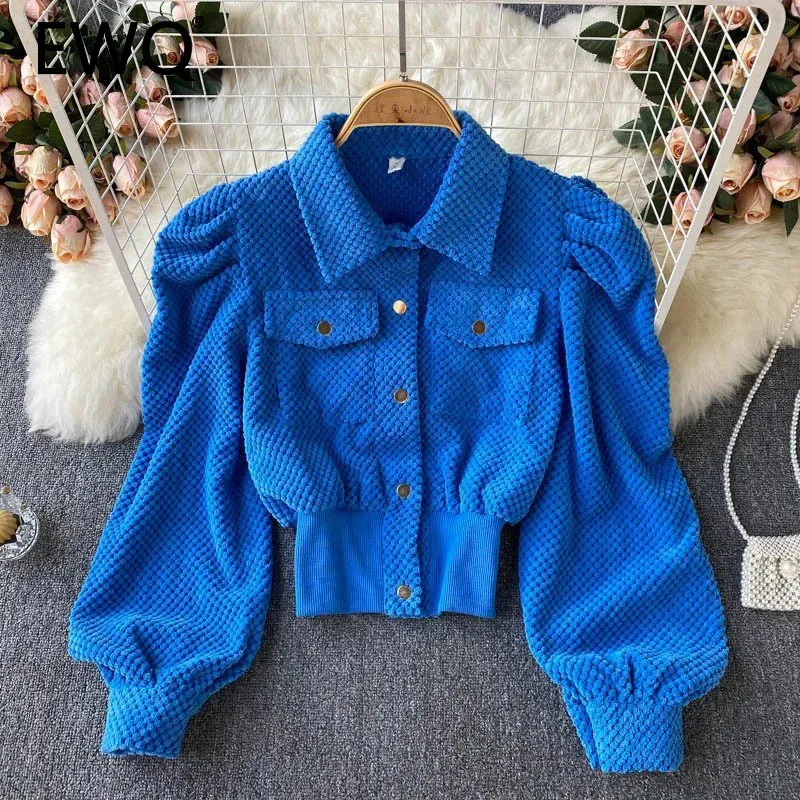 EWQ Corduroy Short Coat For Women 2025spring New Lapel Collar Long Sleeve Single Breasted Pocket Design Clothing 27X1260