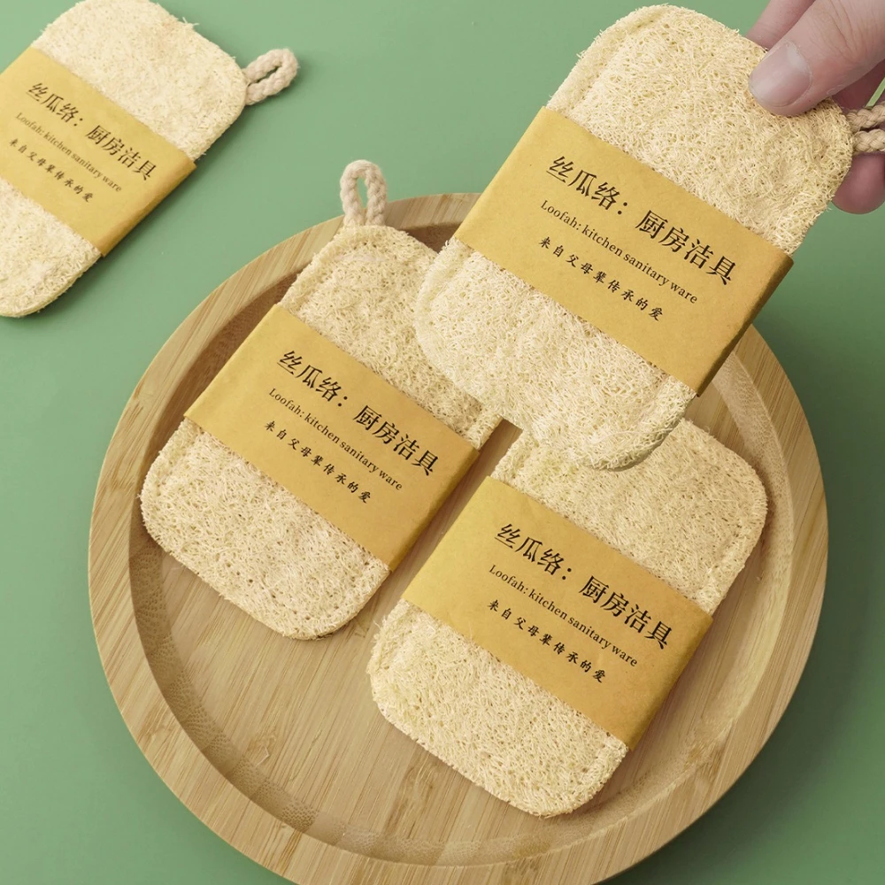 3 Buah Spons Pencuci Piring Alami Loofah Serbaguna 100% Biodegradable Komposabel Bantalan Penggosok Pencuci Piring Tanpa Limbah