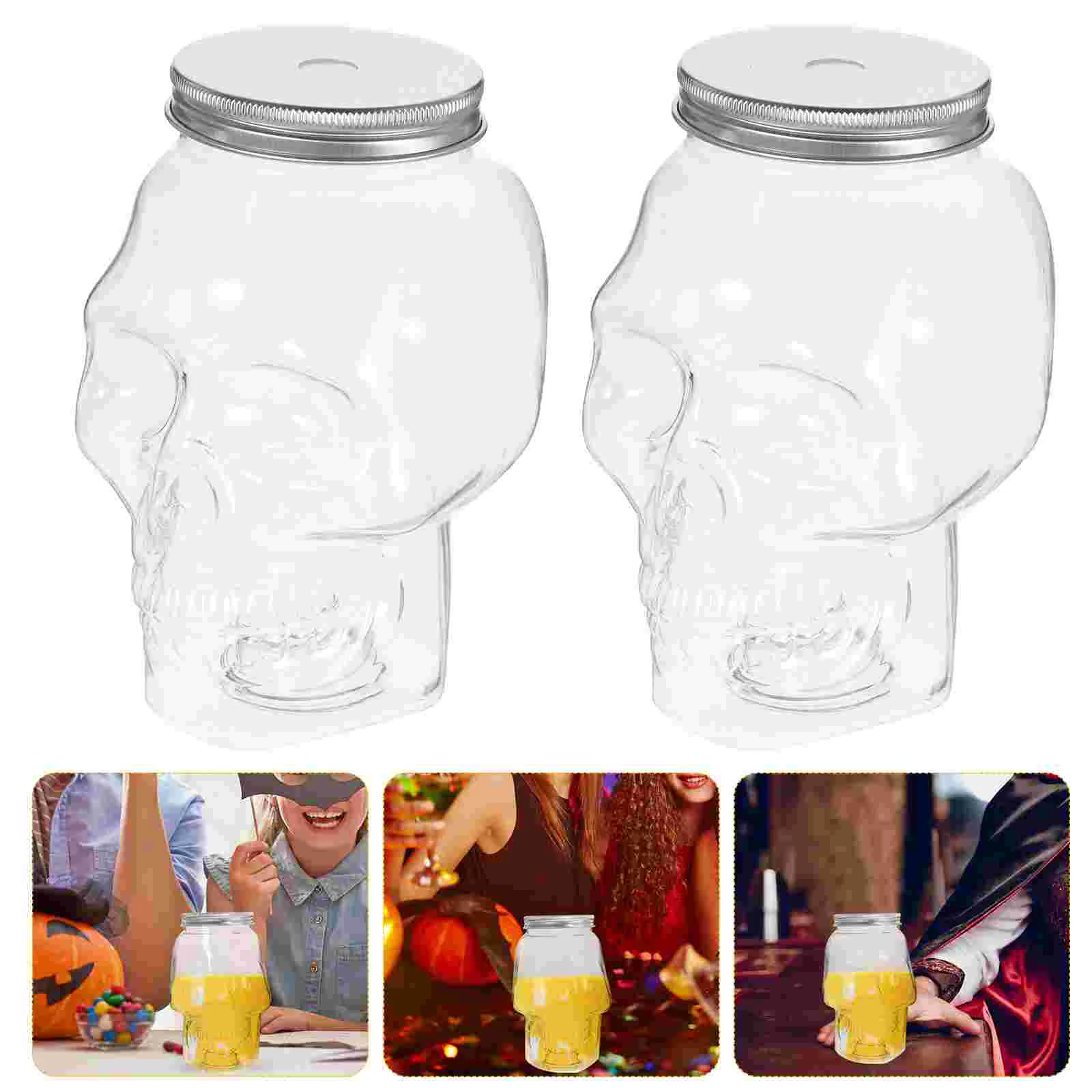 6 Pcs Halloween Skull Water Bottles Milk Waterbottle Transparent Juice Packing Anti-leak Cold Beverage Modeling Outdoor