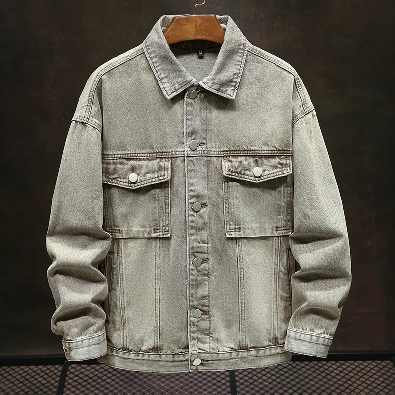 

Retro Washed Denim Jacket Men's Street Fashion Lapel Casual Versatile Autumn and Winter Loose-Fitting Workwear Jacket