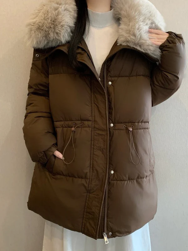 

Женское хлопковое длинное пальто с капюшоном размера плюс, длинное пальто с завязкой на талии, корейская свободная посадка, зимняя верхняя одежда для поездок на работу Faion