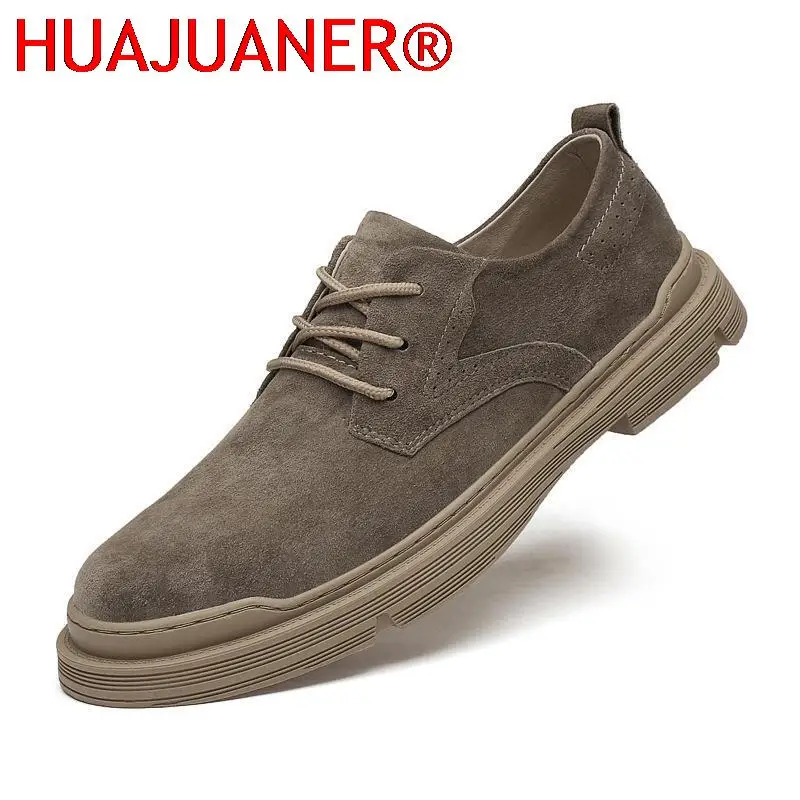 

High Quality New Men Suede Casual Oxfords Mens Dress Shoes Lace-up Italian Stylist Business Formal Flats Handmade Male Footwear