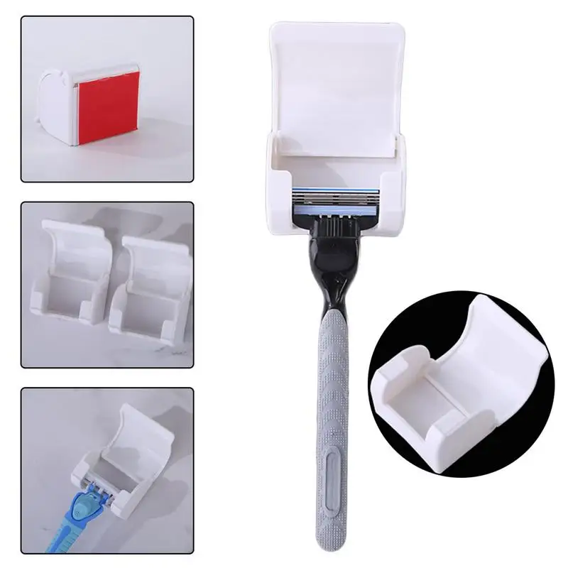 Shaver Storage Rack Adhesive Razor Holder Wall Mounted Razor Rack Punch Free Shelf For Bathroom