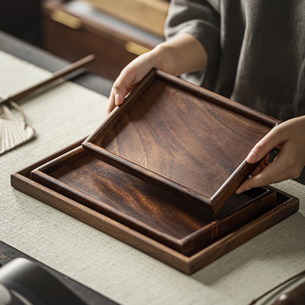 Elegant Wooden Rectangular Tea Tray Solid Wood Tray Tea Cup Trays Stand Tray Wooden Hotel Dinner Plate Storage Tray Tableware