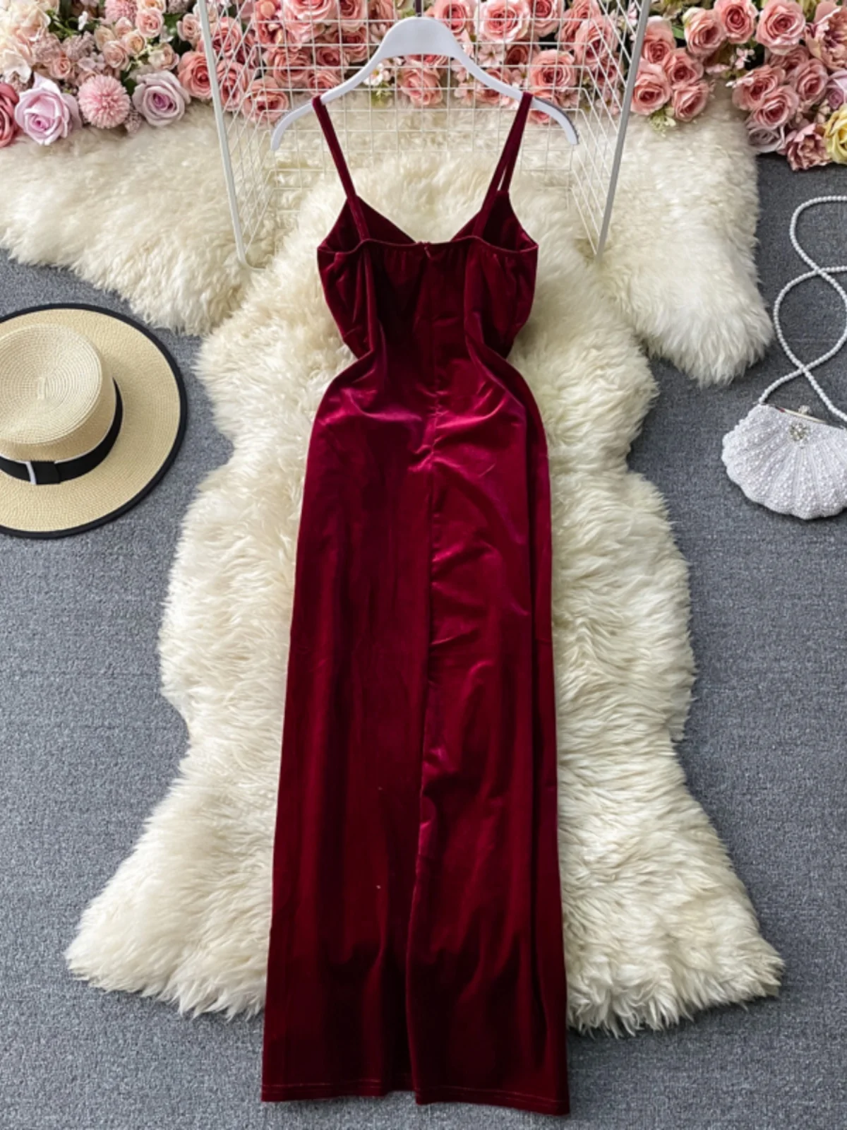 Deep V-Ne Velvet Wrap Dr Night Club da donna Abito da sera ingombrante in vita Lungo Dr Taglio basso Bal Strapl Dr