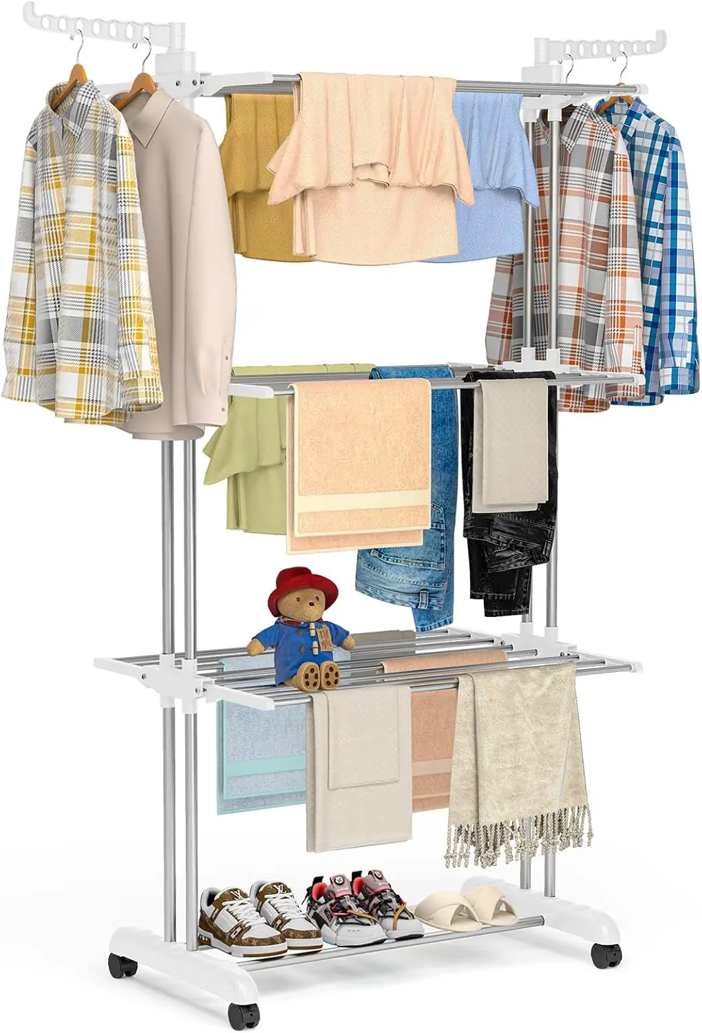 

4-ярусная складная сушилка для одежды из нержавеющей стали (серо-белая, 4 яруса)
