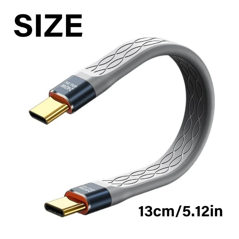 Kurzes USB4 -Kabel 5 -Zoll -Flachkabel 40 Gbit / s Geschwindigkeit 240W Stromversorgung für Telefone .066a