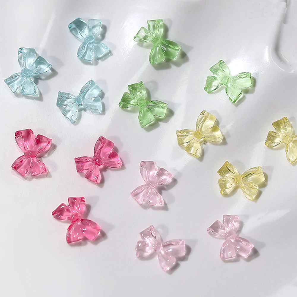 50pcs Jelly Ribbon Bows Nail Art Charm 3D Colorful Transparent Candy Color Summer Nail Decoration DIY Korea Nail Decor Parts