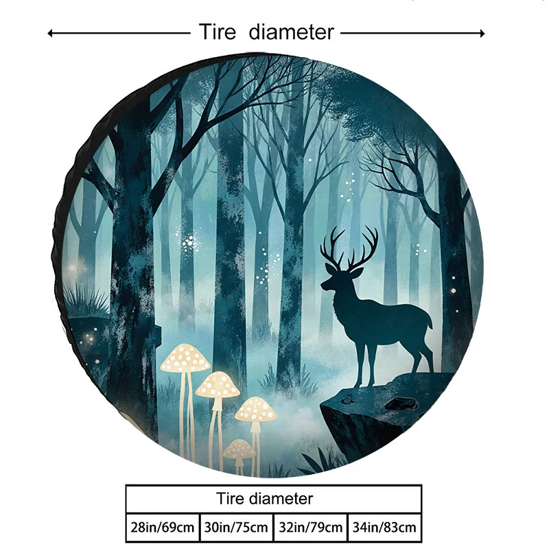 Waterproof And Dustproof Tire Cover Made Of Polyester Fiber Featuring A Deer Pattern From An Enchanted Forest, Perfect For Outdo