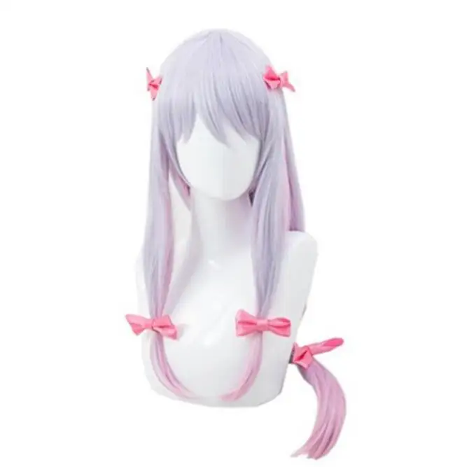 Anime wig Cosplay Wigs Silver Mixed Pink Heat Resistant Synthetic Hair Anime Cosplay Wig Dakimakura Pillow Case Pillow Cover