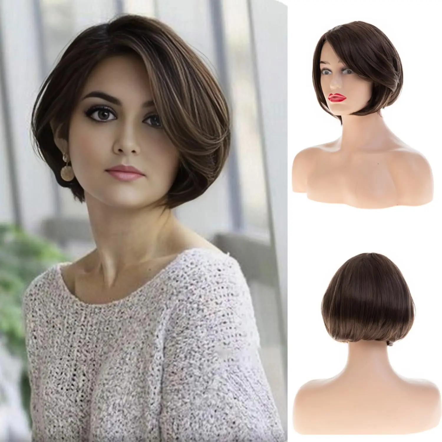 

Women's Brown Short Wig Short Bob Wig Synthetic Heat Resistant Natural Looking Wig