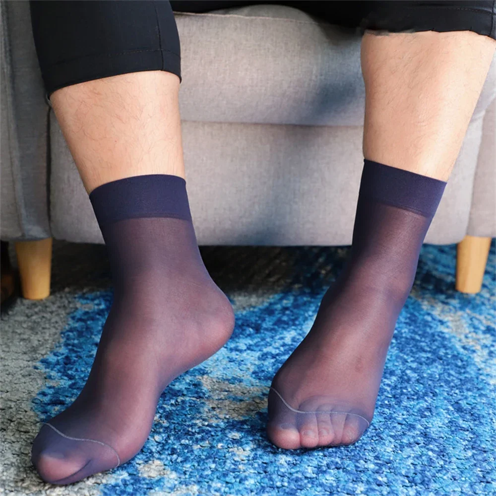 

1 Pair Men's Sexy See Through Low Tube Socks Elastic Ultra-Thin Silky Stockings Business Dress Formal Casual Man Ankle Socks