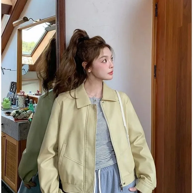 ملابس النساء الخريف البساطة زر الموضة بلون بولو طوق سترة الإناث المألوف كل مباراة تظهر معطف رقيقة #5