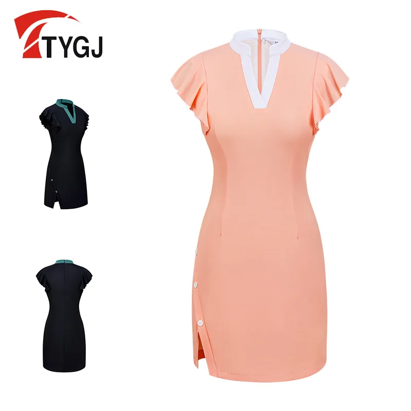 

TTYGJ Golf Dress Slimming and Comfortable Split Skirt Deep V-neck Anti glare Golf Clothing