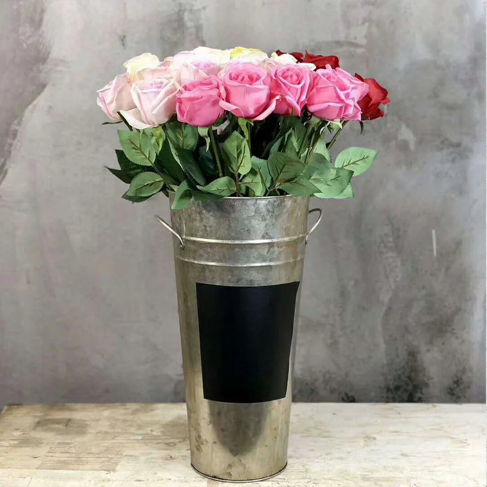 

Water Pitcher Hydroponics Flower Container Blackboard Sticker Bucket Display Tub Vintage Silver