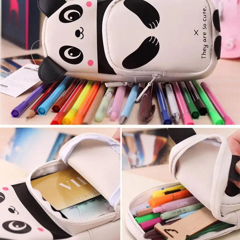 Imagem -02 - Desenhos Animados Panda Pencil Case Maquiagem Organização Bolsa com Compartimentos Bolsa Cosmética Papelaria Organizador Bag