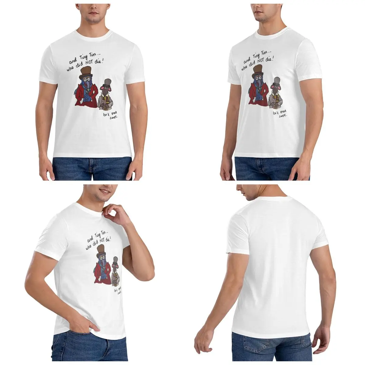 و Tiny Tim Who لم يوتى Muppet عيد الميلاد كارول الرجال تي شيرت المتضخم تي شيرت الرجال الجولة الرقبة القطن تيز الصيف القصير