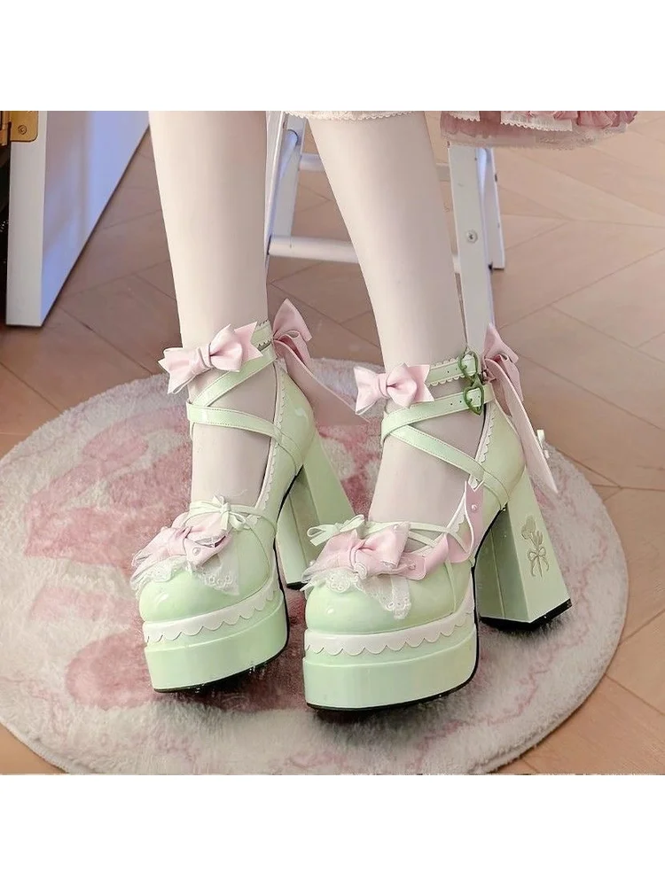 

Lolita Sweet Waterproof Platform High Heels For Women 2025 Japanese Bow Cute Mary Jane Shoes For Girls Lo Shoes