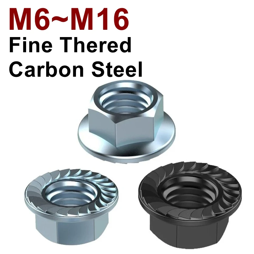 Fine Thread Hex Flange Nut M8*1.0 M10*1.0 M10*1.25 M12*1.25 M12*1.5 M14*1.5 M16*1.5 Carbon Steel Zinc Plated Lock Nut