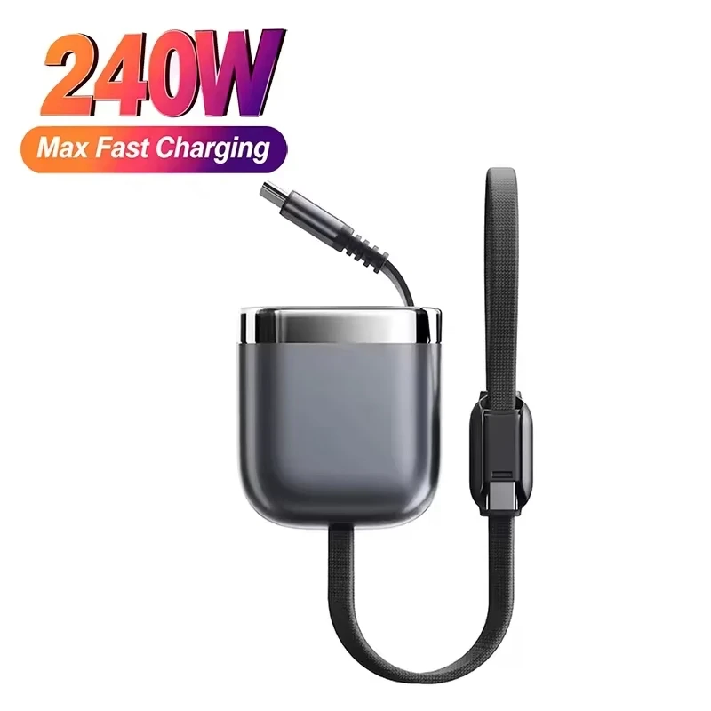 240W PD Retractable USB C Cable Single Core Fast Charging Cord Portable Tangle-Free Travel Business Office Safe Stable Charging
