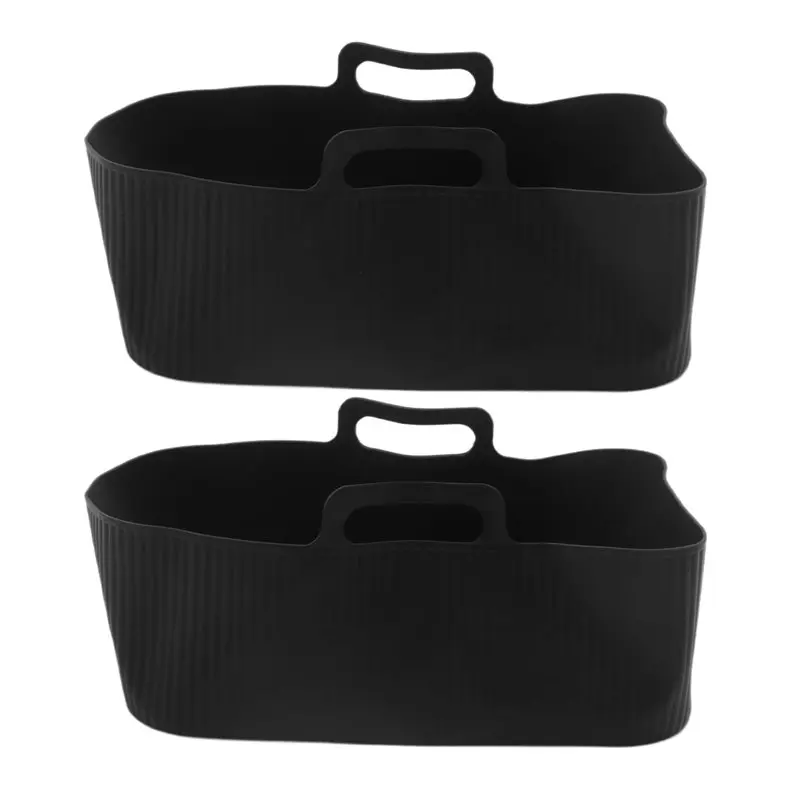 

2Pcs Reusable Silicone Air Fryer Liner Foldable Basket Air Fryer Rack With Handles Black-[A22I Store]