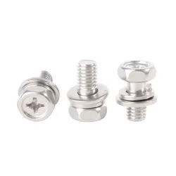 GB9074.13 304 Stainless Steel Cross Cavity Hexagon Head Screw+Spring Washer+Plain Gasket Three Combination Screws M4 M5 M6 M8