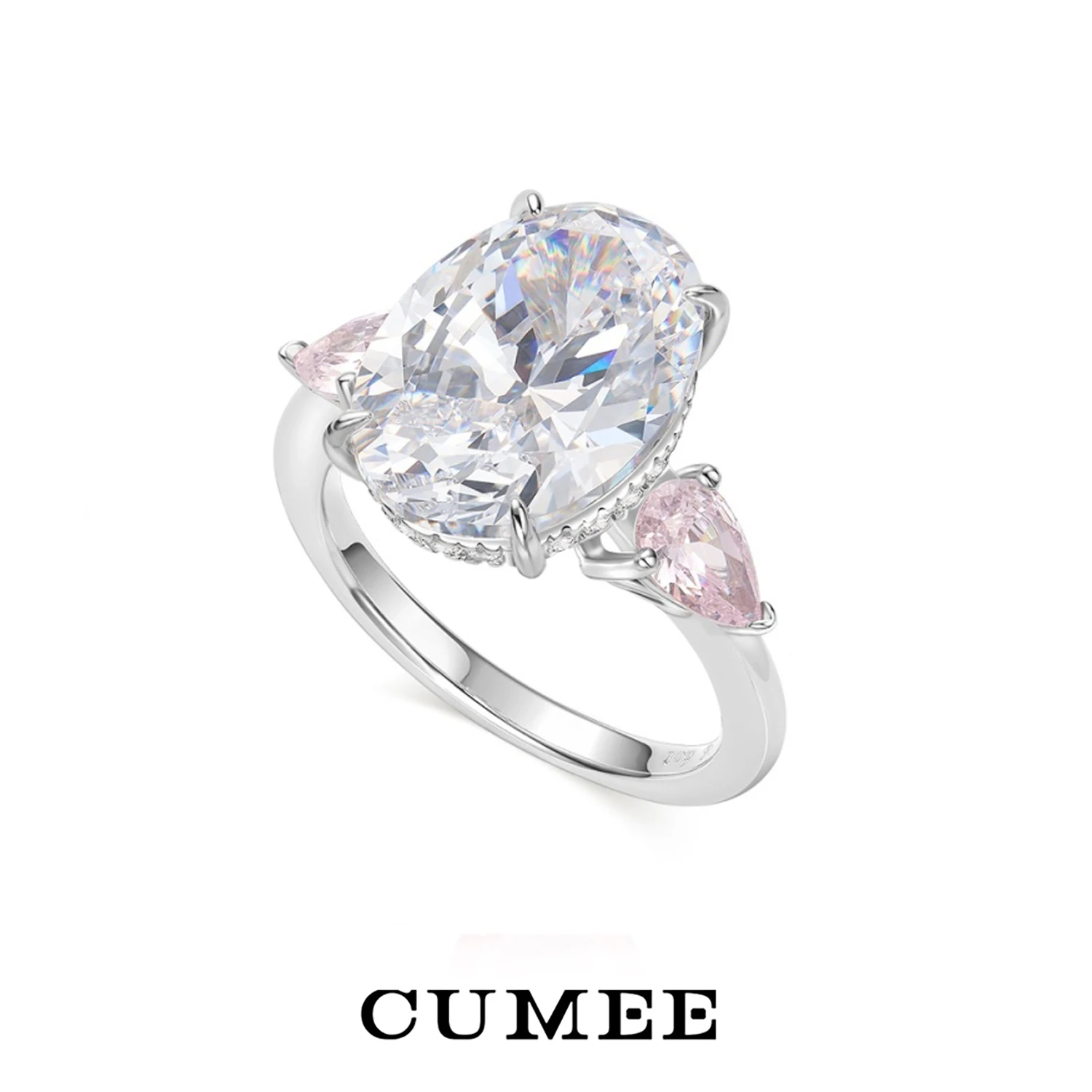 

Cumee Large 6 Carat Oval Full Fire Color Lab Created Synthetic White Diamond Rings for Women 925 Sterling Silver Plated Gold