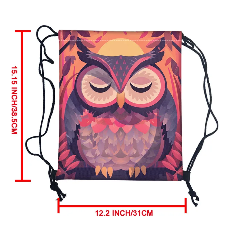 Watercolor Owl Backpacks Cartoon Owl Moon Children Drawstring Bag School Bags Outdoor Shoulder Bag Shoes Holder Storage Bags