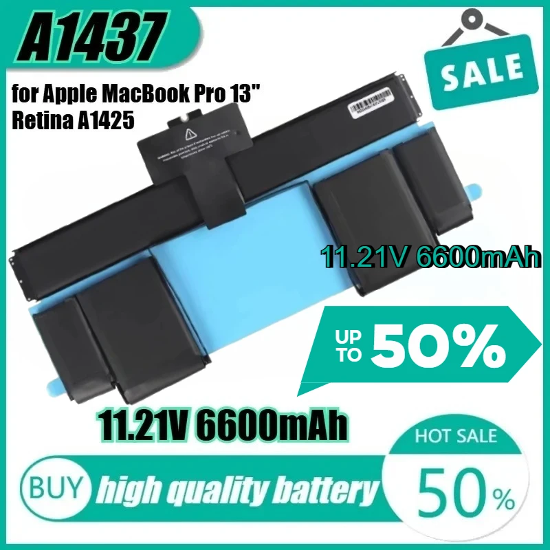 بطارية كمبيوتر محمول جديدة عالية الجودة قابلة للاستبدال 11.21 فولت 74Wh 6600 مللي أمبير في الساعة A1437 لأجهزة Apple MacBook Pro 13 "Retina A1425 2012 020-7851-A #1