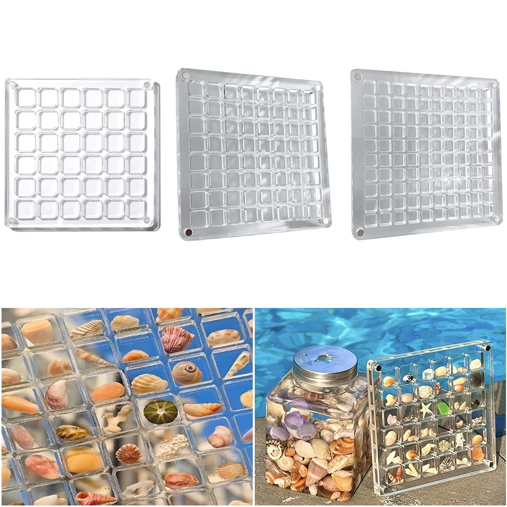 

36/64/100 Grids Acrylic Diamond Gemstone Beads Storage Display Box Clear Magnetic Stackable Decorative Seashell Starfish Trinket