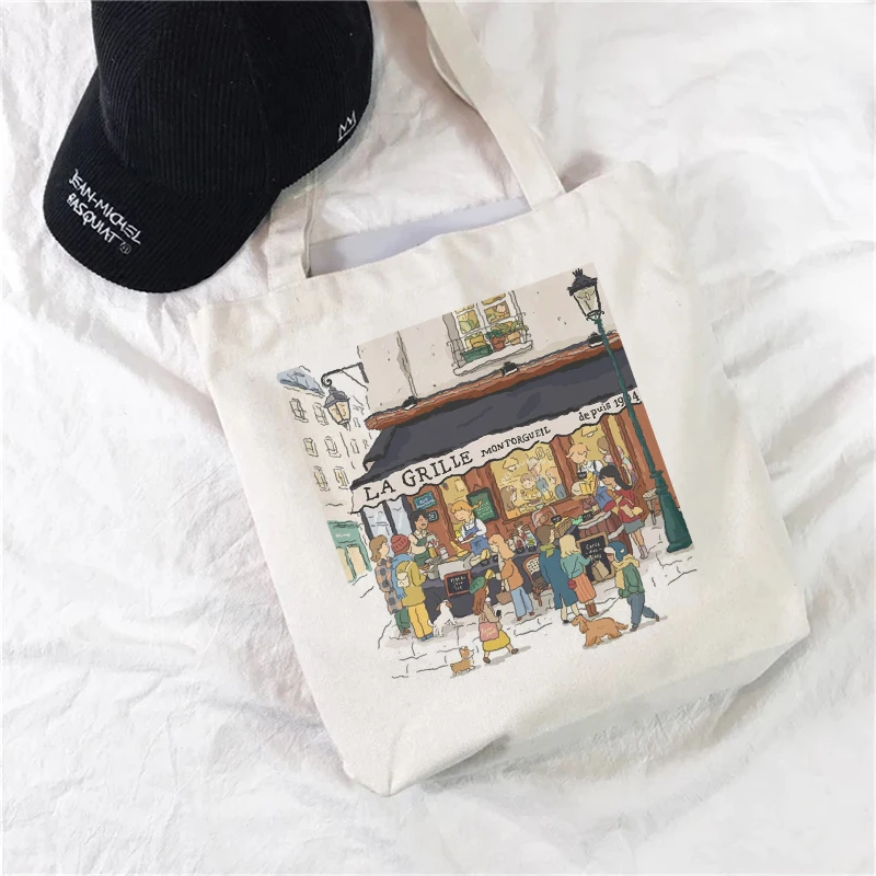 Fashion Trend New Kawaii Hallyu Harajuku Print Women Cotton Handbag Print Reusable Shoulder Bag Women Canvas Bag.