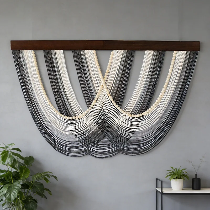 New Bohemian Color Block Tapestry Wooden Board Tassel Wall Hanging Decor for Living Room Homestay Bedroom
