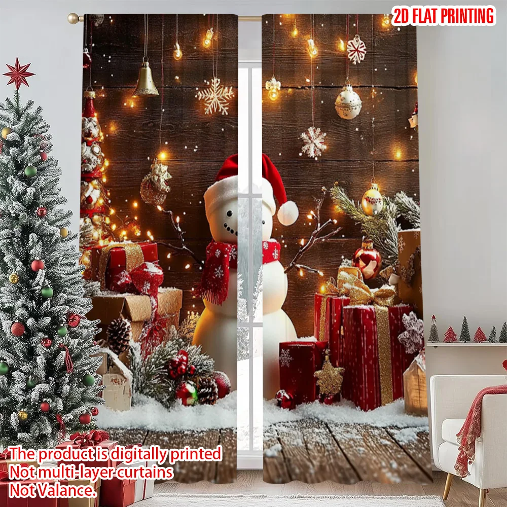 

2pcs 2D flat printing Christmas Drapes Sunny Snowman Versatile 100% Polyester Without Electricity Holiday Decorations Perfect