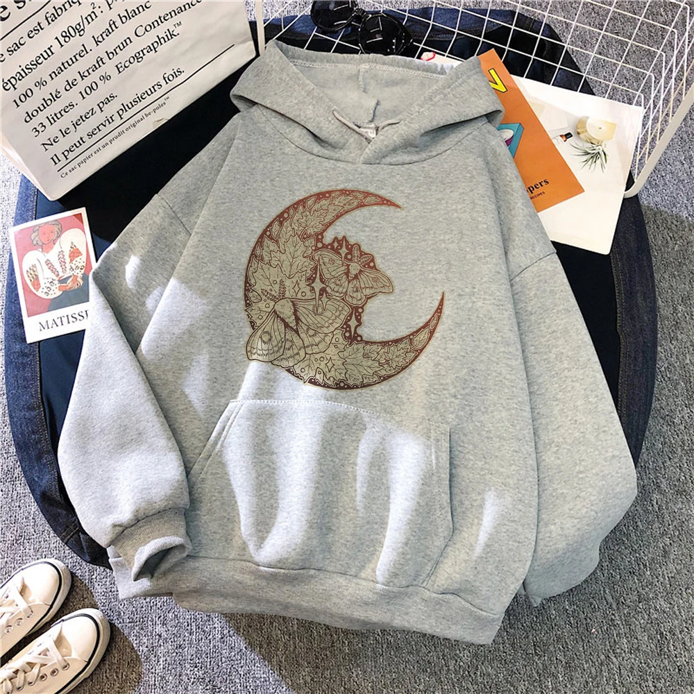 Hoodies de lã gótico para mulher, lua tripla, gótico, sol, engraçado, kawaii, japonês, capuz, roupa feminina