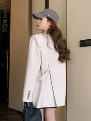 LANMREM Korean Designer Blazer Coat For Women Single Button Long Sleeves Solid Color Coats Female Clothing 2024 New 2YA1152