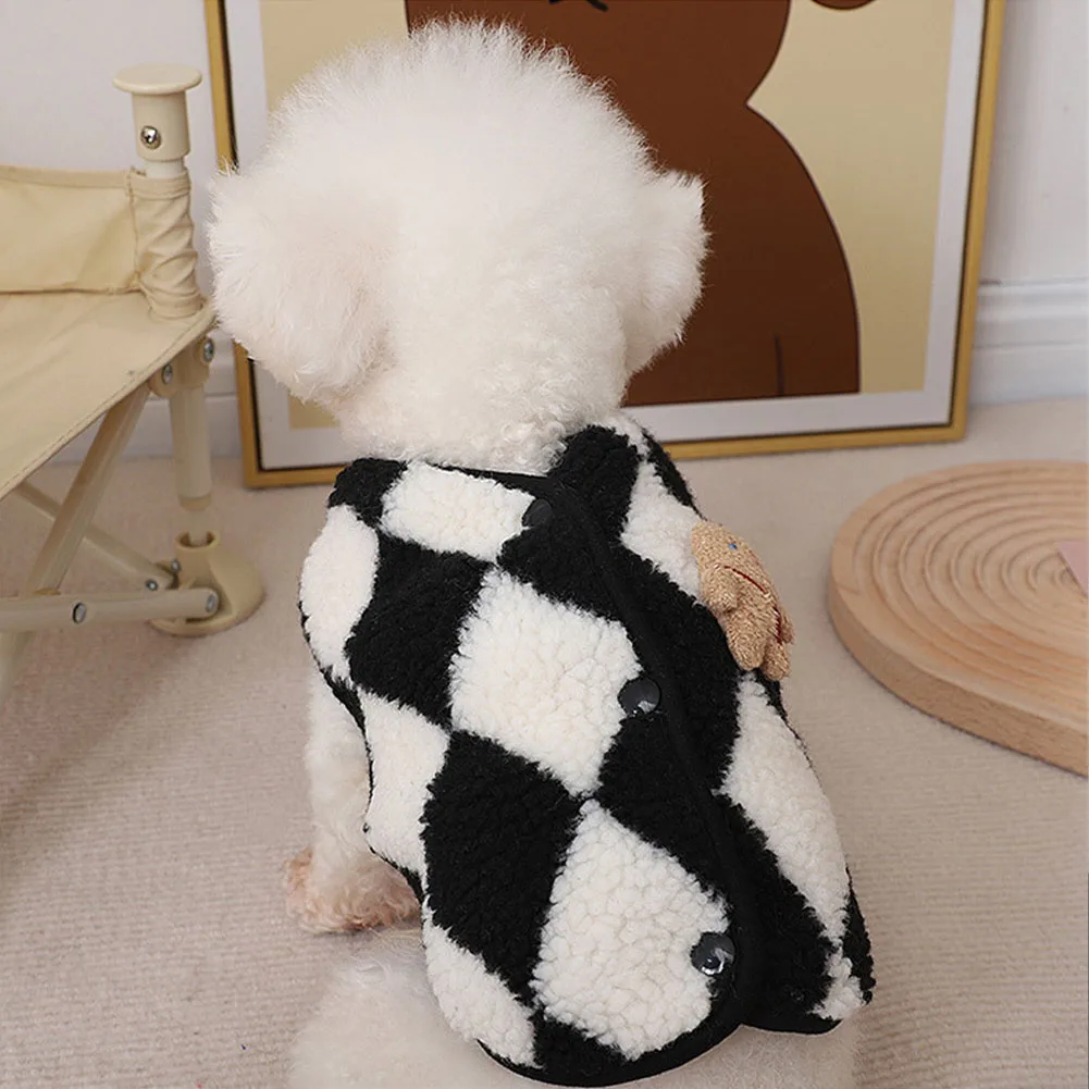 Dog Jacket Winter Warm Fleece Puppy Clothes Dog Coat Plaid Dog Vest Winter French Bulldog Pet Outfits Cute Winter Pet Clothes